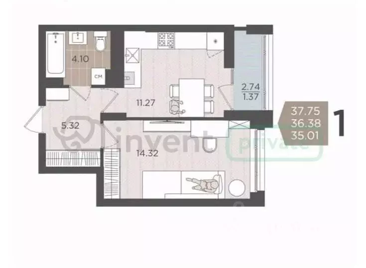1-к кв. Калининградская область, Калининград Батальная ул., 36 (37.75 ... - Фото 2
