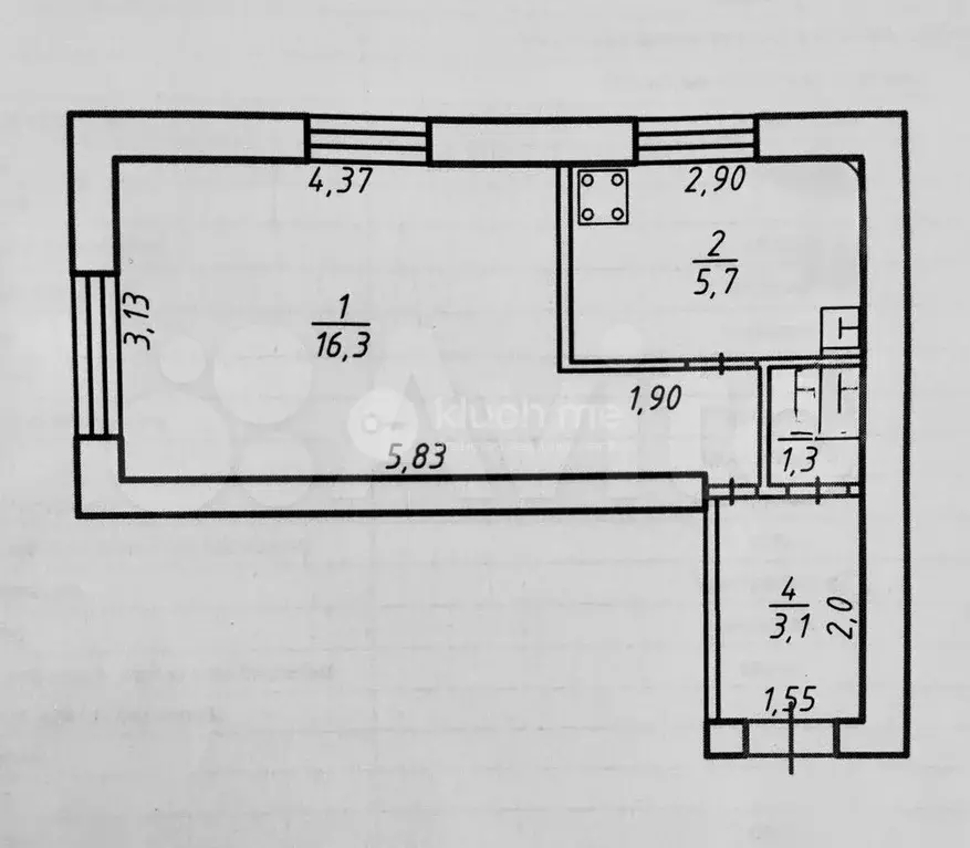 1-к. квартира, 26,4 м, 2/9 эт. - Фото 0
