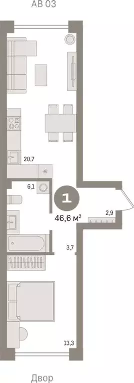 1-комнатная квартира: Новосибирск, улица Аэропорт, 88 (46.61 м) - Фото 0