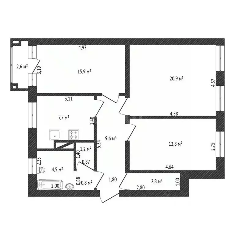 3-к кв. Башкортостан, Уфа Сельская Богородская ул., 13 (77.0 м) - Фото 2