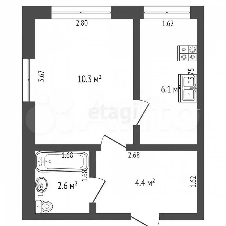 2-к. квартира, 23,4 м, 5/5 эт. - Фото 0