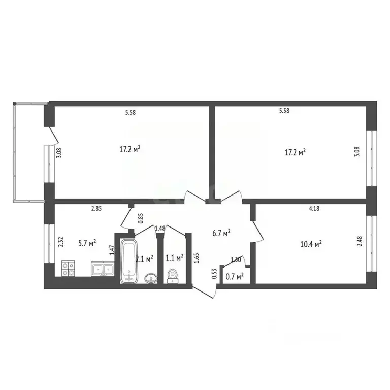 3-к кв. Алтайский край, Барнаул ул. Попова, 43 (61.1 м) - Фото 2