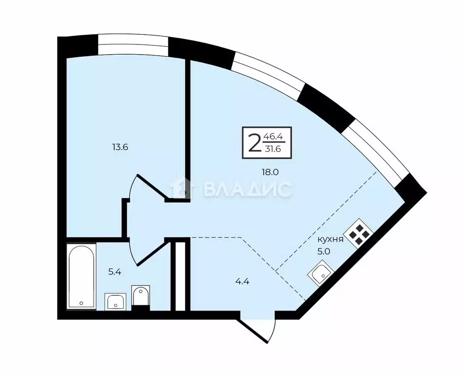 2-комнатная квартира: Москва, Нагатинская набережная, 10А (46.4 м) - Фото 1