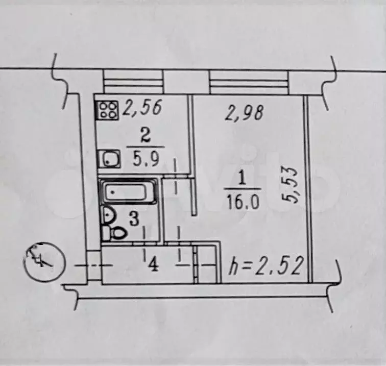 1-к. квартира, 30,1 м, 3/5 эт. - Фото 0