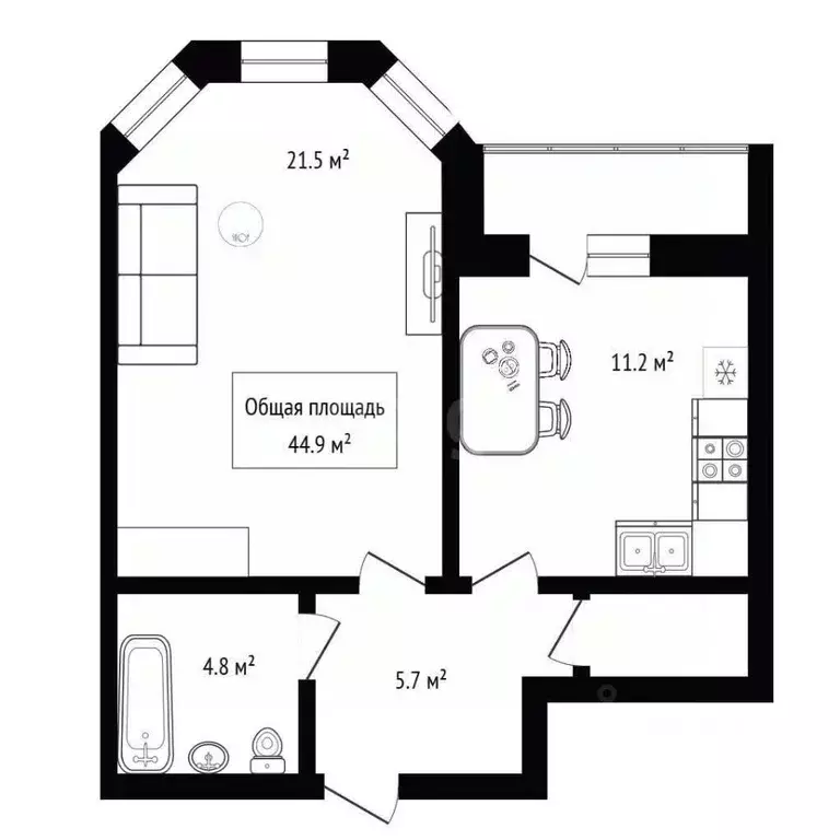 1-к кв. Новосибирская область, Новосибирск Народная ул., 52 (44.9 м) - Фото 2