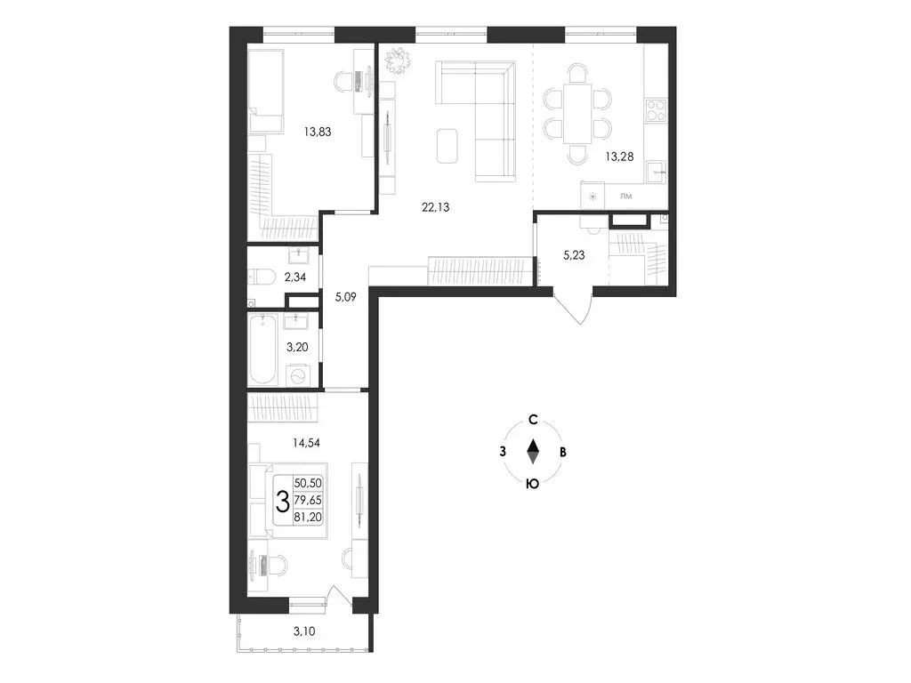 3-комнатная квартира: Воронеж, микрорайон Первое Мая, ЖК Май (81.2 м) - Фото 1