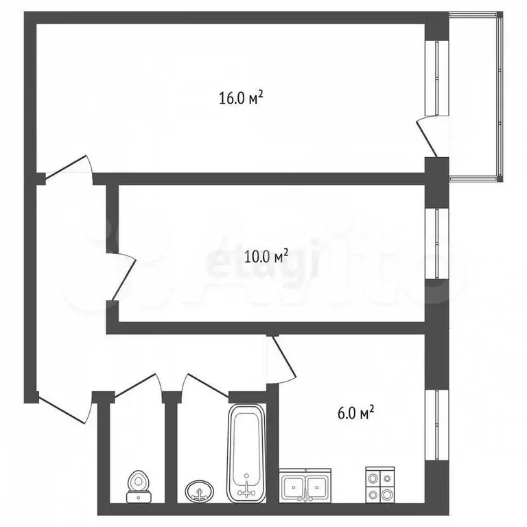 2-к. квартира, 38,8 м, 2/3 эт. - Фото 0