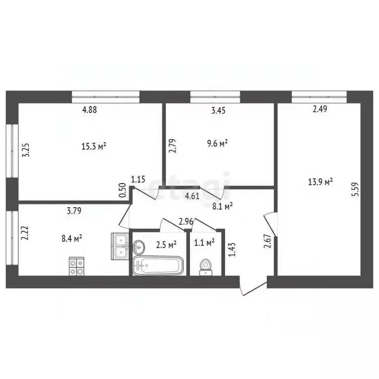 3-к кв. Санкт-Петербург, Санкт-Петербург, Павловск ул. Горная, 9 (62.0 ... - Фото 1