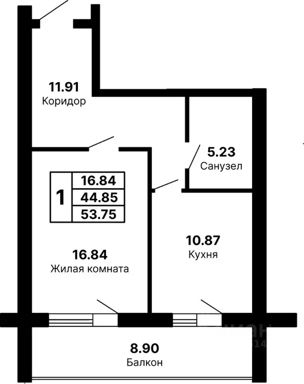 1-к кв. Самарская область, Самара ул. Максима Горького, 58Б (53.75 м) - Фото 1