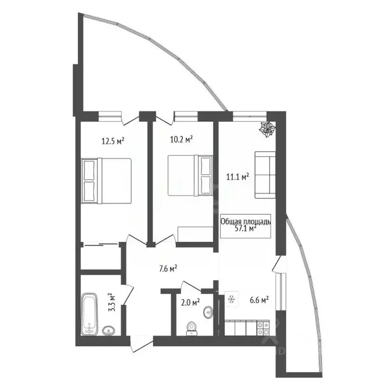 2-к кв. Новосибирская область, Новосибирск Танковая ул., 24 (57.1 м) - Фото 1