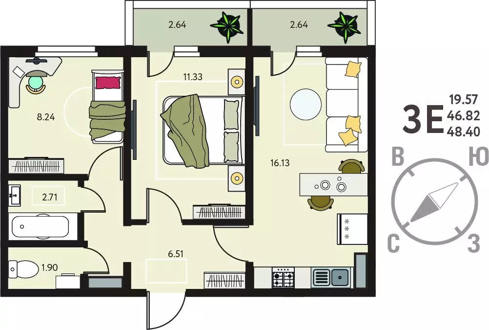 2-комнатная квартира: Курск, улица Энгельса, 115/6 (48.4 м) - Фото 1
