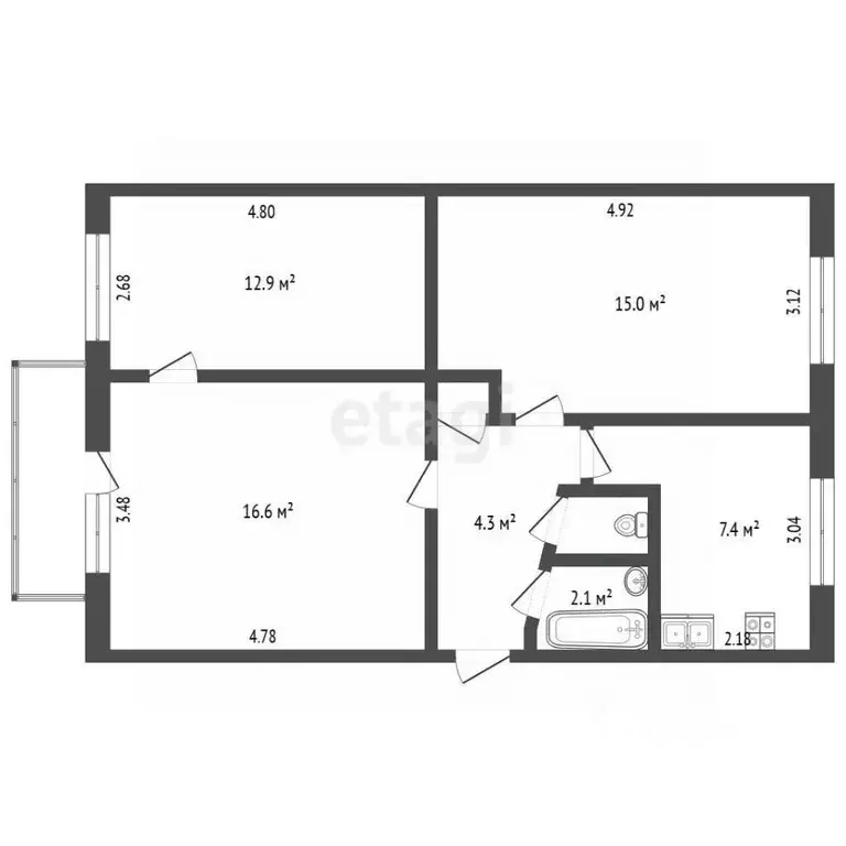 3-к кв. Хабаровский край, Амурский район, Эльбан рп, 2-й мкр 19 (59.6 ... - Фото 2