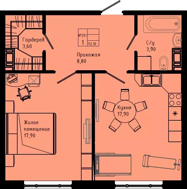 1-комнатная квартира: Коммунар, Железнодорожная улица, 41к3 (52.1 м) - Фото 1