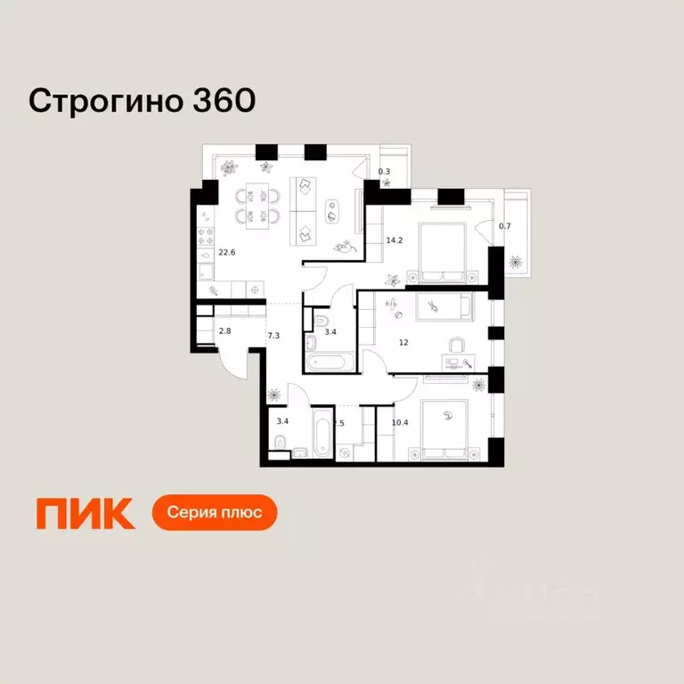 3-к кв. Москва Строгино 360 жилой комплекс (79.6 м) - Фото 1