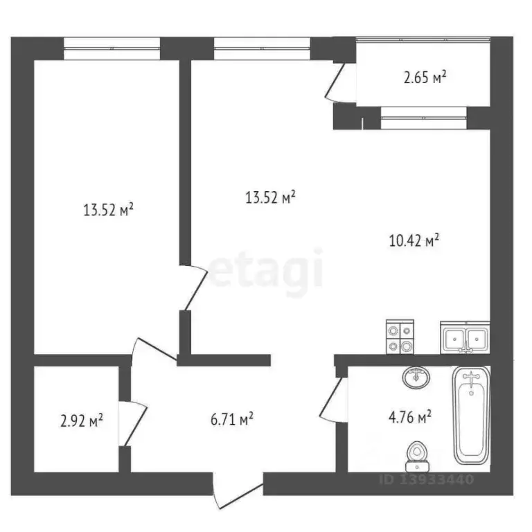 2-к кв. Тюменская область, Тюмень ул. Василия Севергина, 2к2 (51.9 м) - Фото 1