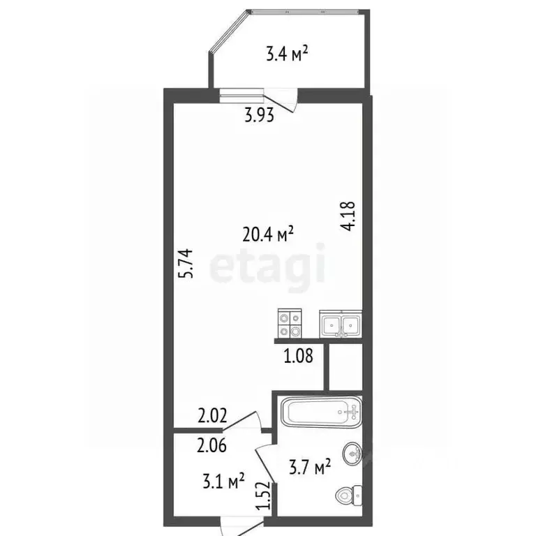 Студия Санкт-Петербург ул. Русановская, 15к1 (27.2 м) - Фото 1