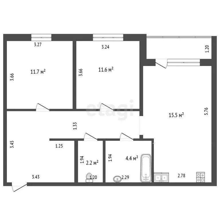 2-комнатная квартира: Тюмень, улица Игоря Комиссарова, 6 (64.8 м) - Фото 1