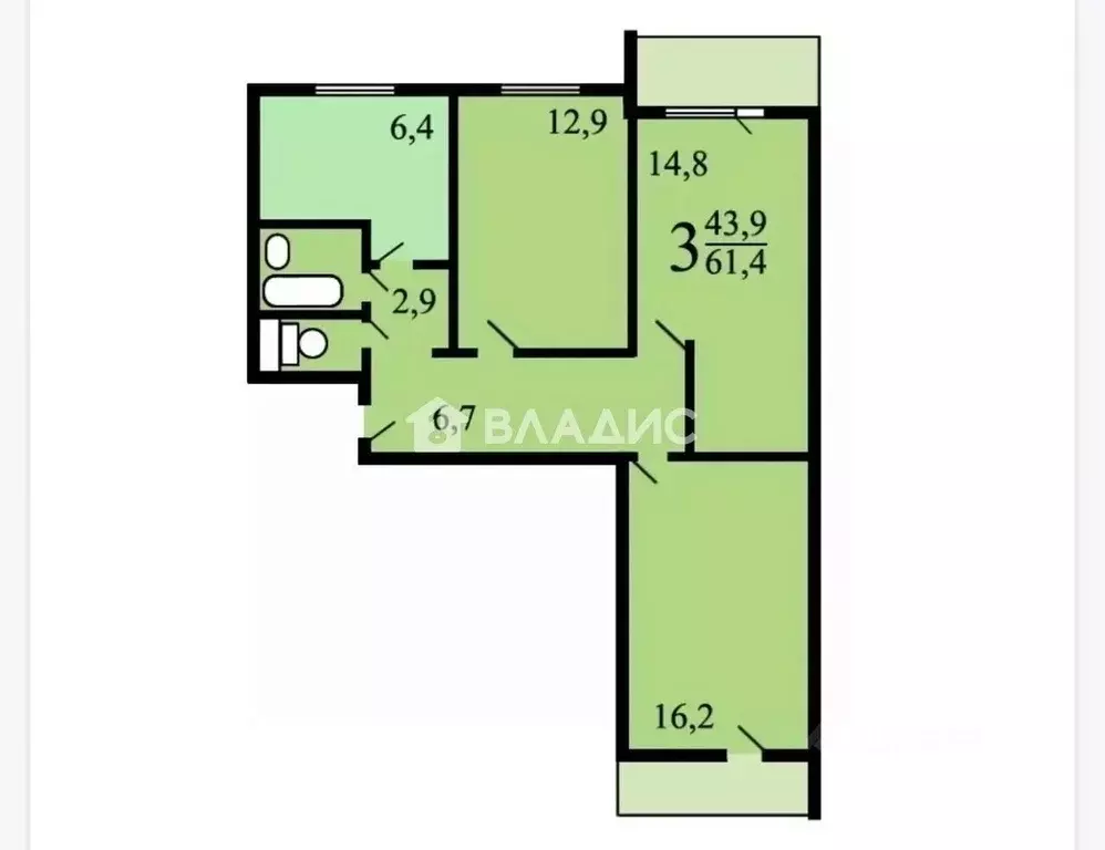 3-к кв. Москва Чертановская ул., 64К1 (62.0 м) - Фото 2