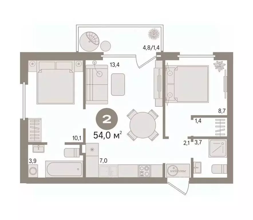 2-к кв. Красноярский край, Красноярск ул. Мужества, 10Б (54.0 м) - Фото 1