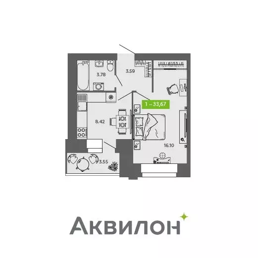 1-комнатная квартира: Архангельская область, Северодвинск (33.67 м) - Фото 0