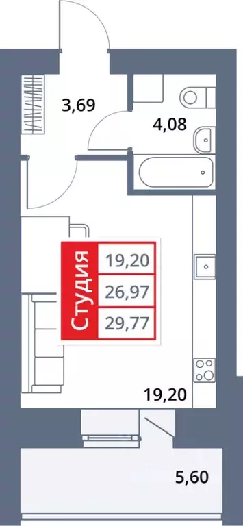Студия Башкортостан, Октябрьский 33-й мкр,  (29.77 м) - Фото 1