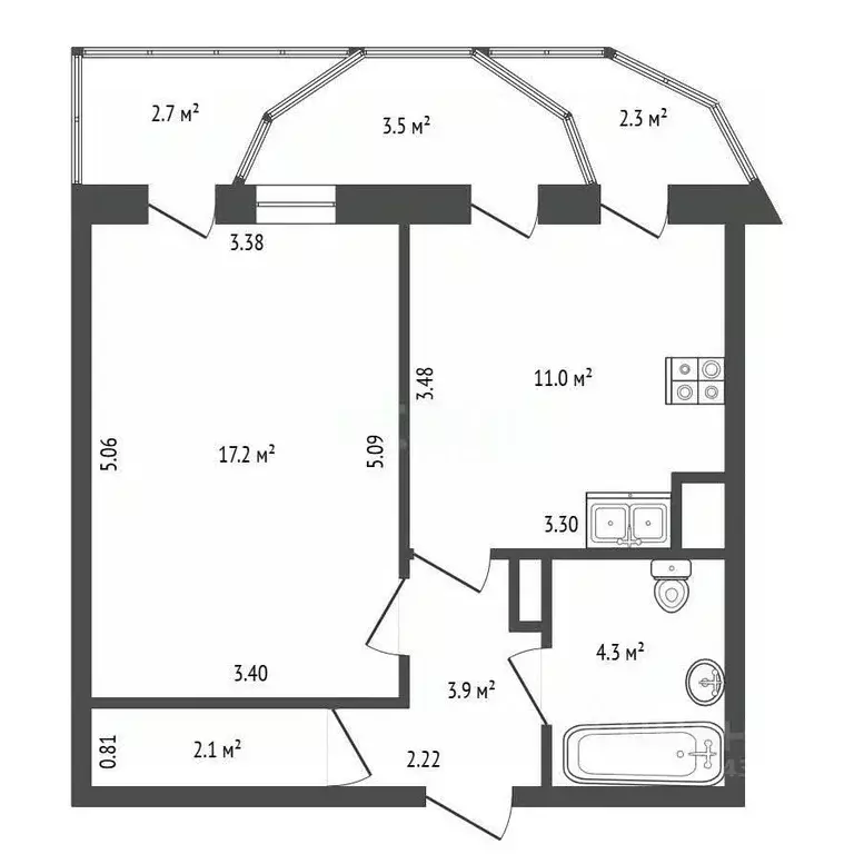 1-к кв. Санкт-Петербург пос. Парголово, ул. Федора Абрамова, 19к1 ... - Фото 2