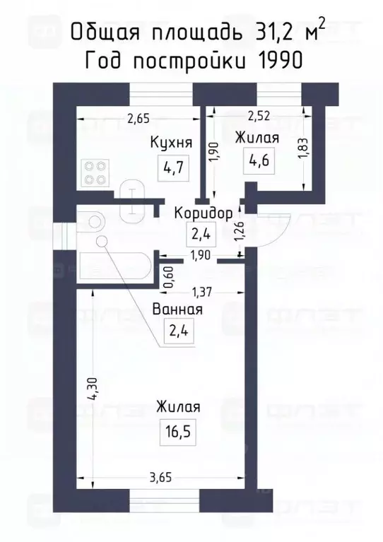 2-к кв. Татарстан, Казань ул. Голубятникова, 29 (31.7 м) - Фото 1