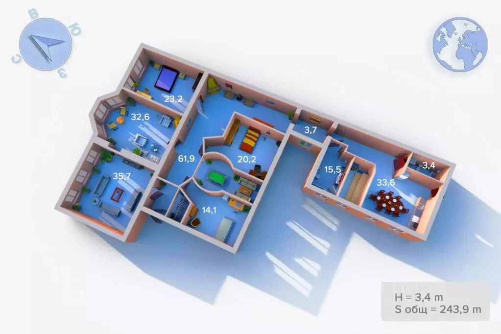 5-к кв. Санкт-Петербург Каменноостровский просп., 20 (243.9 м) - Фото 2