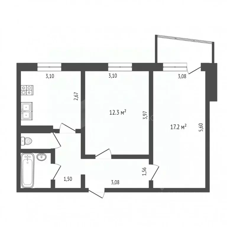 2-к кв. Тюменская область, Тюмень Ялуторовская ул., 12 (51.0 м) - Фото 1