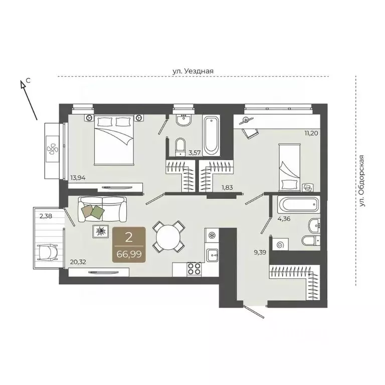 2-к кв. Тюменская область, Тюмень Тюменская Слобода мкр,  (66.99 м) - Фото 0