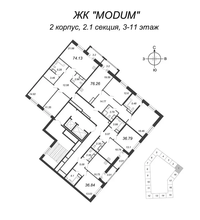 2-к кв. Санкт-Петербург просп. Авиаконструкторов, 54 (76.26 м) - Фото 1