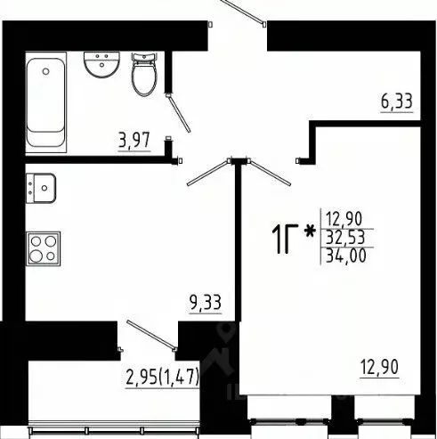 1-к кв. Татарстан, Казань Притяжение жилой комплекс, 2 (34.0 м) - Фото 0