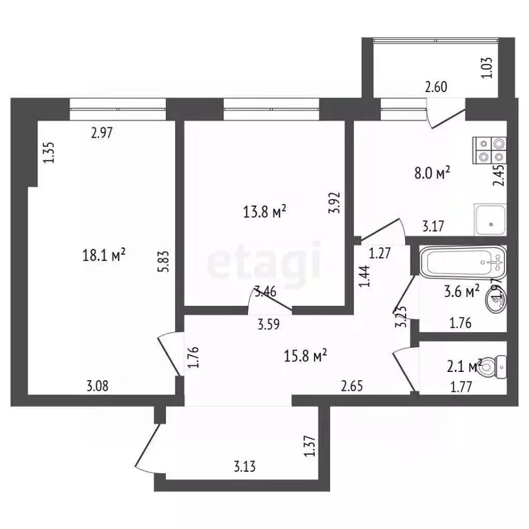 2-к кв. Тамбовская область, Тамбов ул. Куйбышева, 59 (60.5 м) - Фото 2