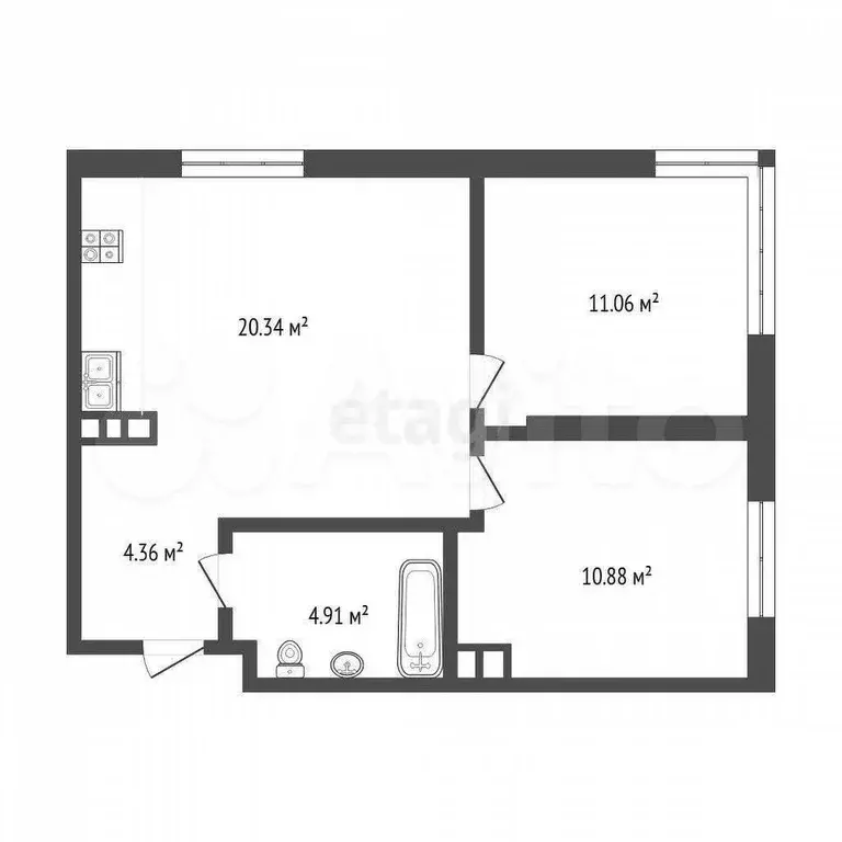 2-к. квартира, 51,6 м, 3/13 эт. - Фото 0