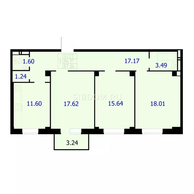 3-к кв. Красноярский край, Красноярск Северное ш., 50А (87.34 м) - Фото 1