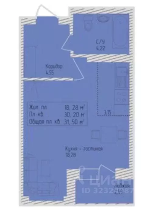 Студия Алтайский край, Барнаул Северо-Западная ул., 5 (33.0 м) - Фото 0