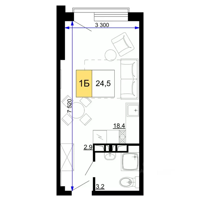 1-к кв. Краснодарский край, Анапа проезд Сосновый (24.5 м) - Фото 1