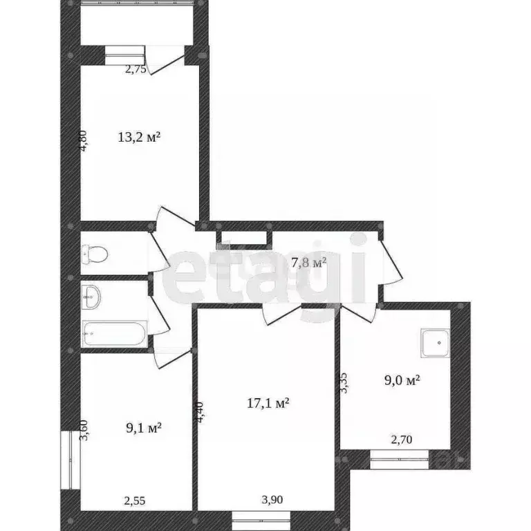 3-к кв. Калининградская область, Калининград ул. Гайдара, 93 (65.0 м) - Фото 1