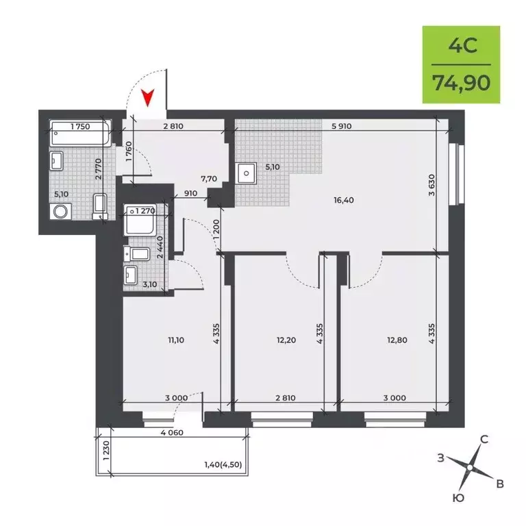 4-к кв. Новосибирская область, Новосибирск ДНК жилой комплекс (74.9 м) - Фото 1