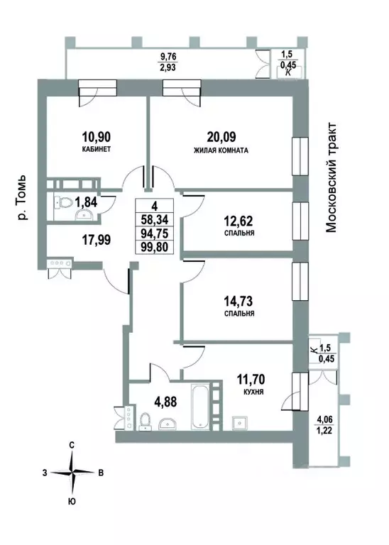 4-к кв. Томская область, Томск тракт Московский, 109Б/2 (99.8 м) - Фото 0