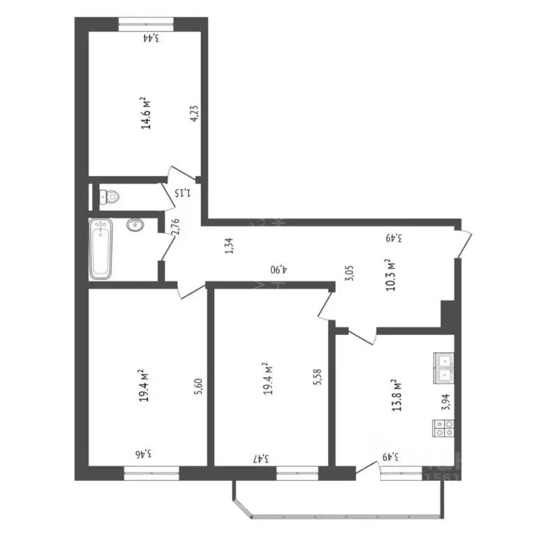 3-к кв. Тюменская область, Тюмень Ставропольская ул., 1/2 (93.0 м) - Фото 2