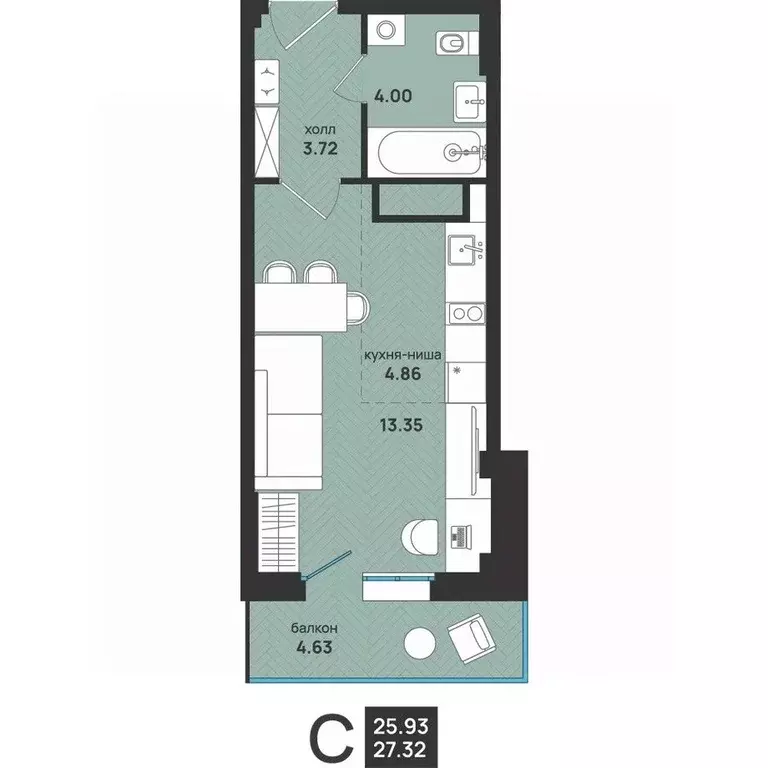Студия Архангельская область, Архангельск ул. Свободы, 16 (27.32 м) - Фото 2