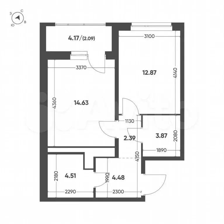 1-к. квартира, 44,8 м, 14/15 эт. - Фото 1