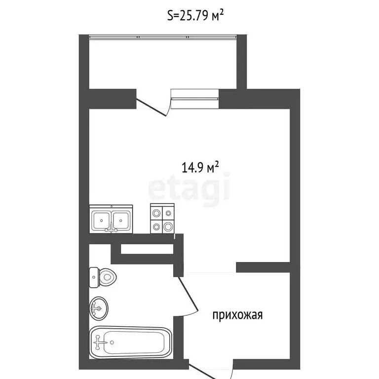 Квартира-студия: деревня Дударева, улица Сергея Джанбровского, 1 (18.8 ... - Фото 1