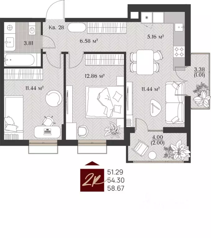 2-к кв. Калининградская область, Зеленоградск  (54.3 м) - Фото 1