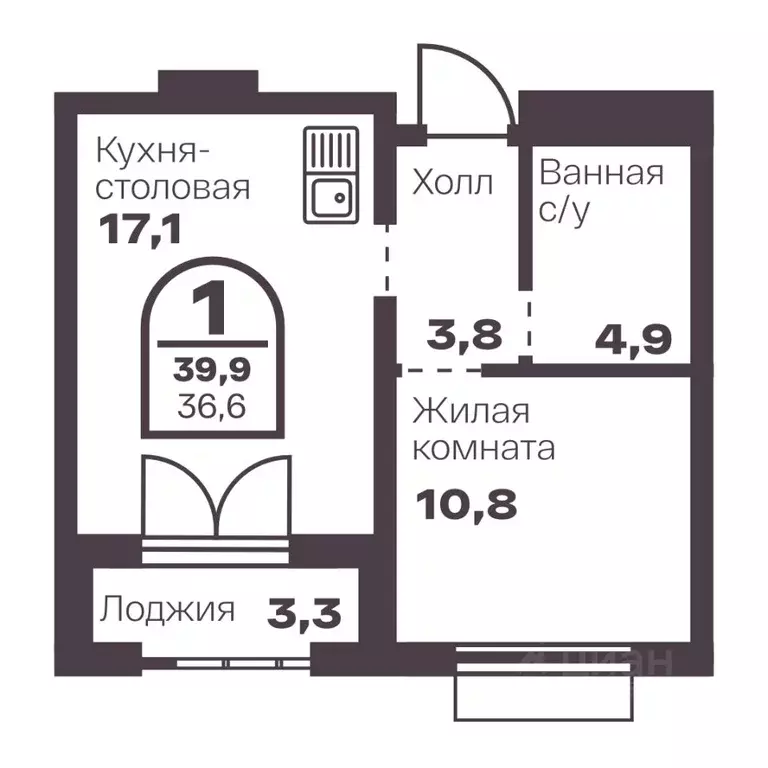1-к кв. Челябинская область, Челябинск просп. Ленина, 19В (36.6 м) - Фото 1