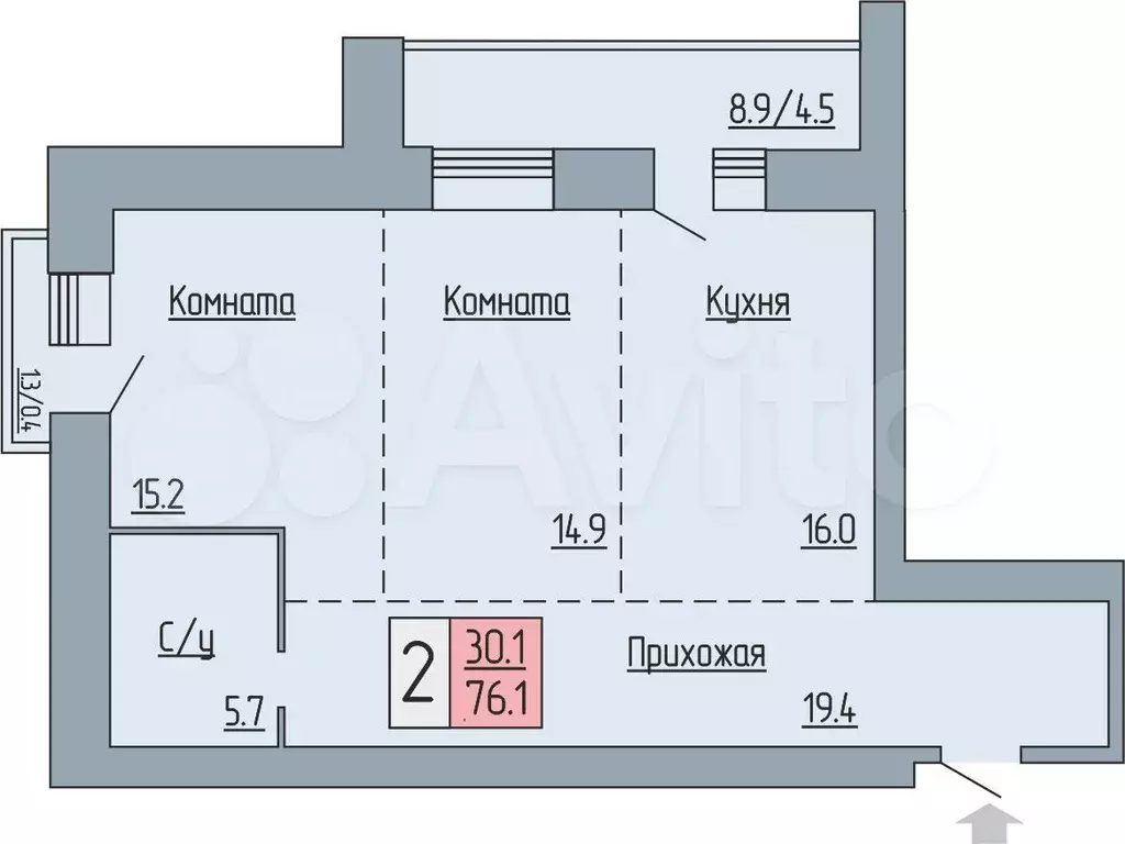 2-к. квартира, 76,1 м, 16/17 эт. - Фото 0