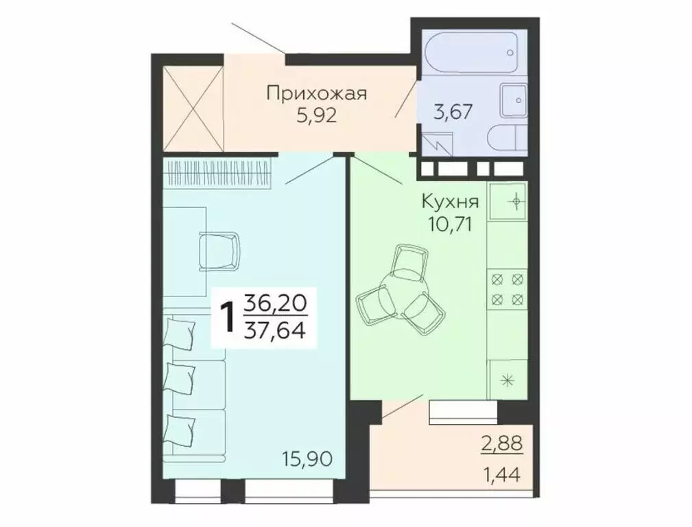 1-комнатная квартира: Воронеж, улица 45-й Стрелковой Дивизии, 113 ... - Фото 0