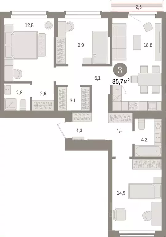 3-к кв. Липецкая область, Липецк пл. Петра Великого, 1 (85.7 м) - Фото 0
