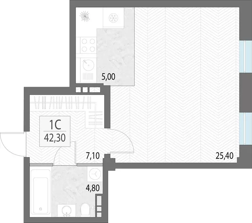 Квартира-студия: Екатеринбург, Первомайская улица, 7 (42.2 м) - Фото 1
